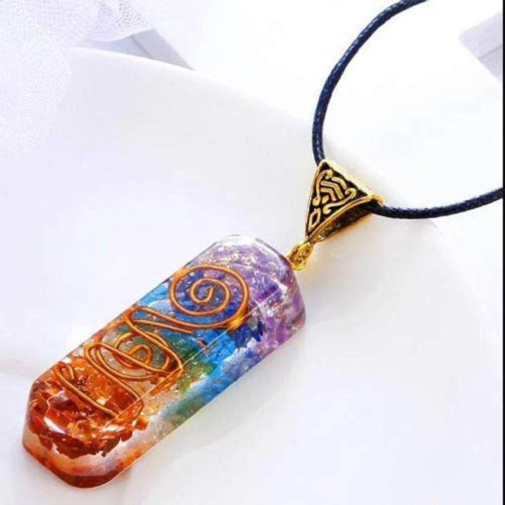 1 Rainbow Crystal Wire-Wrapped Hexagonal Pendant Necklace - Image 1
