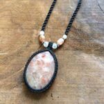 Oval Natural Stone Macramé Pendant Necklace