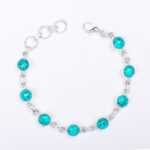 Turquoise Round Stone Silver-Tone Link Bracelet