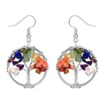 Rainbow Gemstone Tree of Life Dangle Earrings