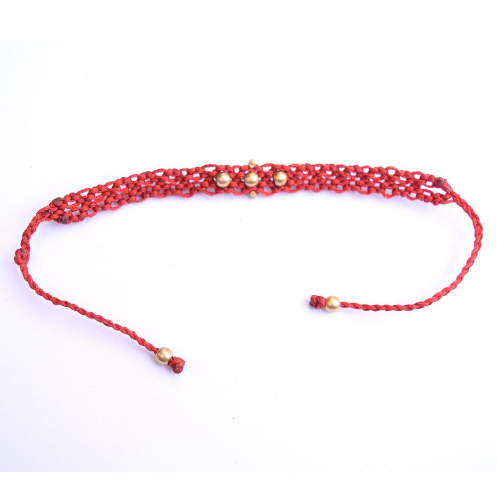 25 Handcrafted Red Thread Bracelet with Golden Bead Accents - Image 1