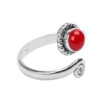 925 Sterling Silver Adjustable Red Stone Open Ring