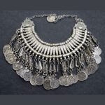 Vintage Oxidized Silver Coin Statement Necklace