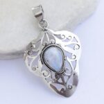Teardrop White Gemstone Filigree Silver Pendant