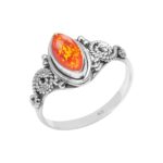 925 Sterling Silver Marquise Orange Fire Opal Statement Ring
