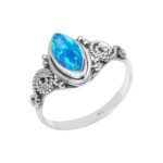 Vintage Sterling Silver Marquise Blue Opal Statement Ring